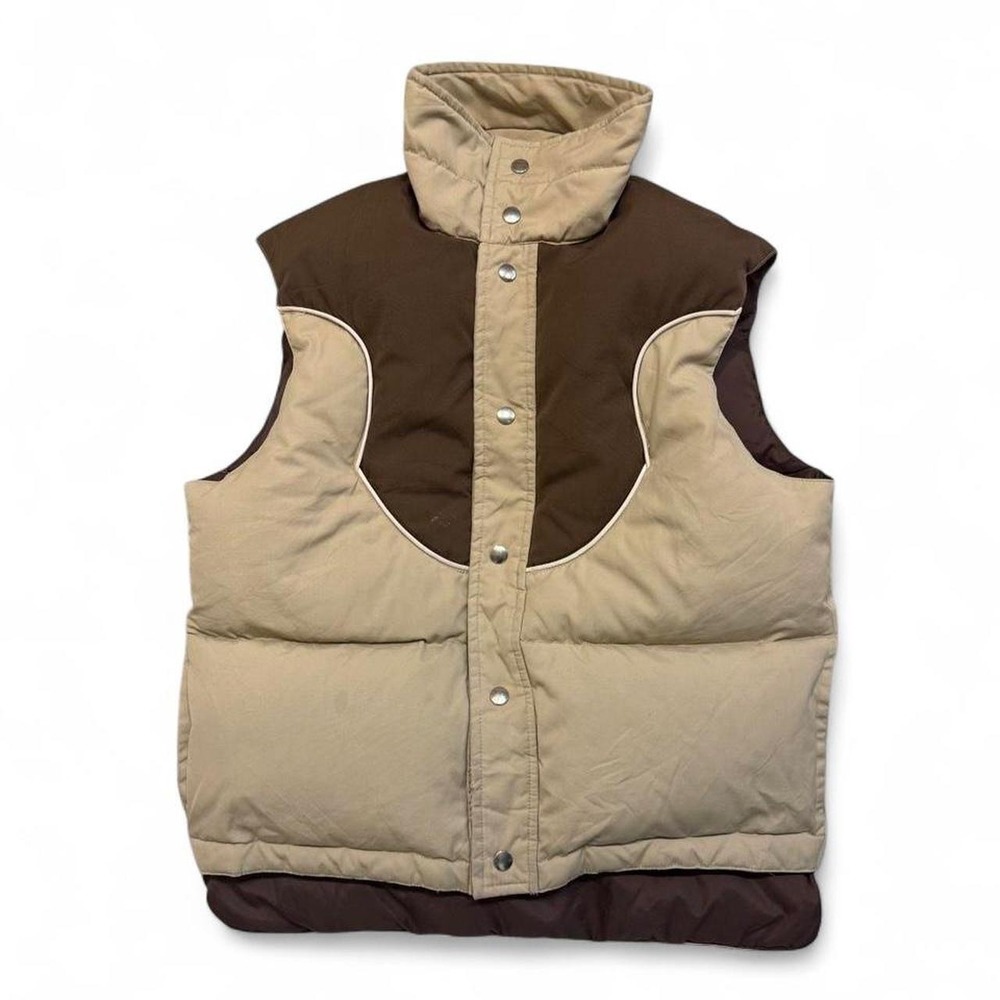 VTG Campus Rugged Country Down Puffer Vest Mens M Tan Brown Retro Cowboy Western